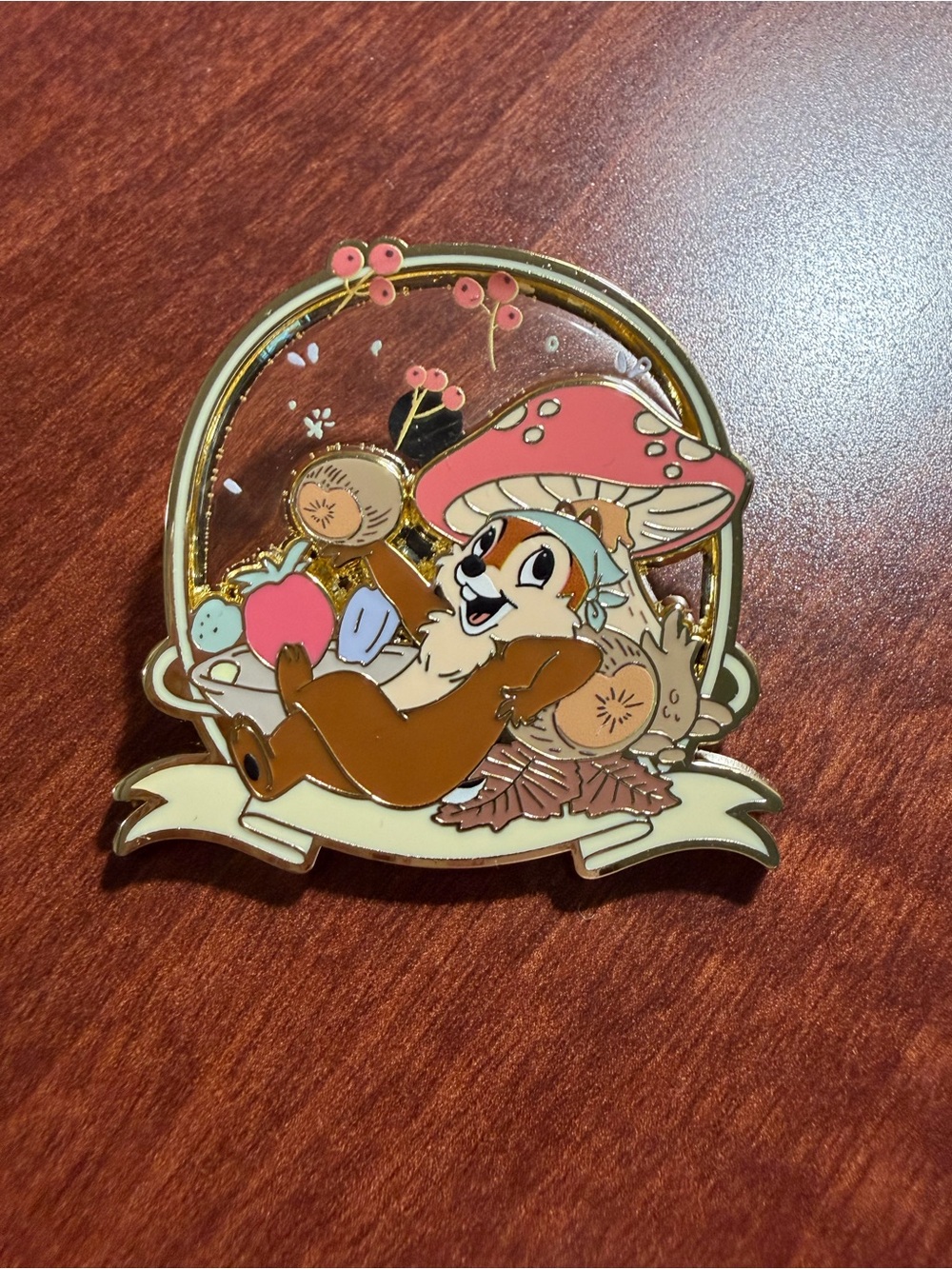 Disney chip Chipmunk Enamel Pin with Pink Mushroom